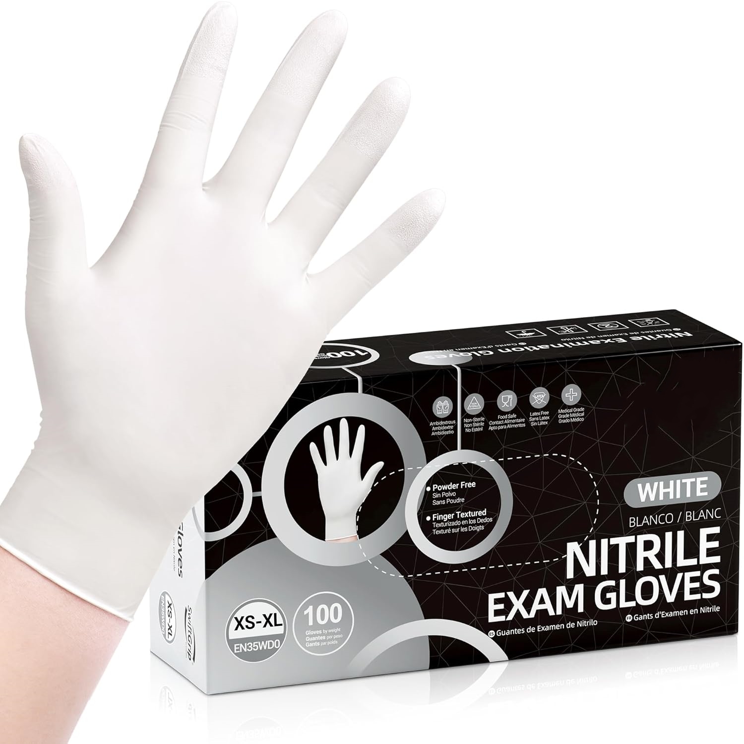 Rubber Glove Cleaning - Guantes Desechables de Nitrilo Blancos, Talla